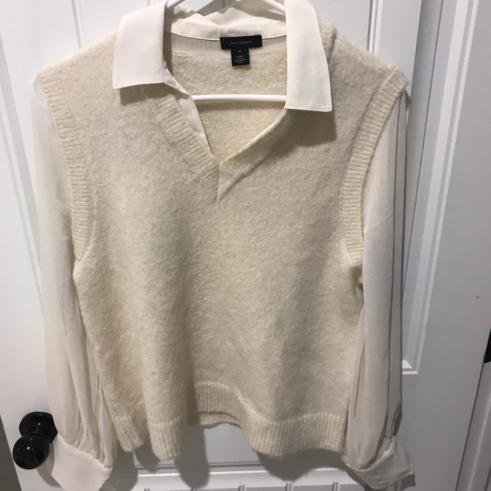 Halogen Ivory V-Neck Sweater Vest Blouse